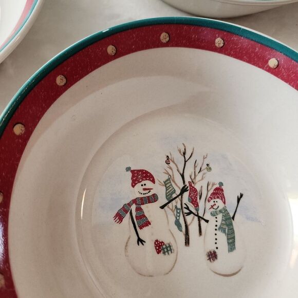 Royal Seasons 4 Piece Stoneware Christmas Snowmen Soup Bowls 6.5" - Picture 4 of 6